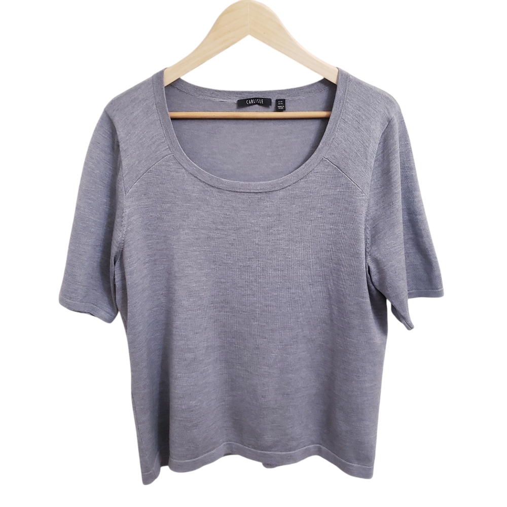 Carlise Gray Silk Blend Short Sleeve Scoop Neck Top, Size XL